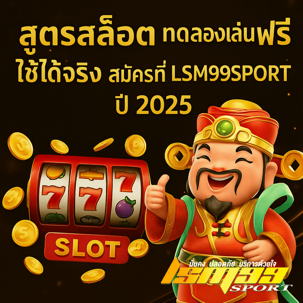 ภาพโปรโมตบทความ สูตรสล็อต ทดลองเล่นฟรี 2025 โทนสีทอง-ดำ พร้อมข้อความเชิญชวนสมัคร LSM99SPORT ทดลองสล็อตฟรี ระบบออโต้